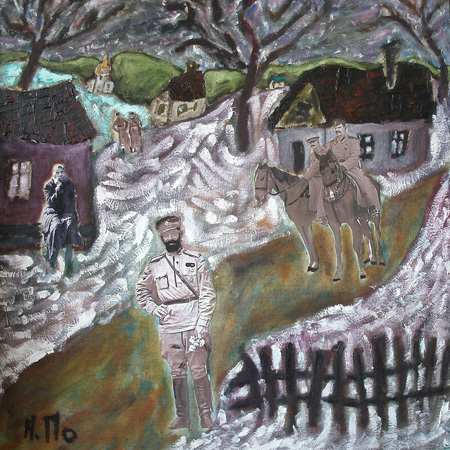 The White Guard, canvas on fiberboard, oil, collage, 60 х 63 cm., 2012