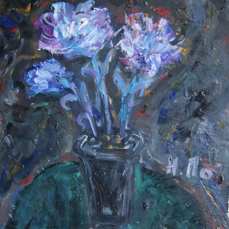 Синие цветы, ДВП, масло, 43 х 34 см., 2012 г.