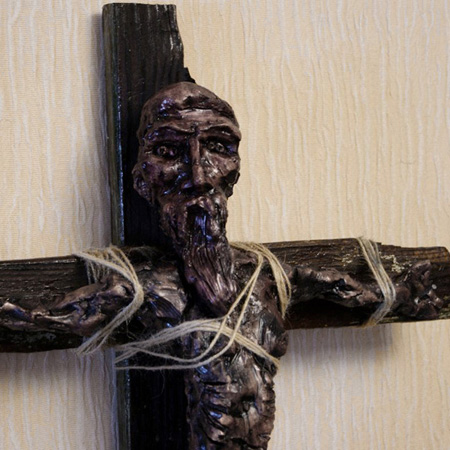 Crucifix, wood, clay, 80 х 45 cm., 2013